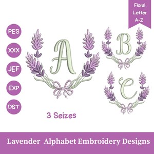 Lavender Floral Alphabet A-Z Embroidery Bundle  | 3 Sizes | Instant Download