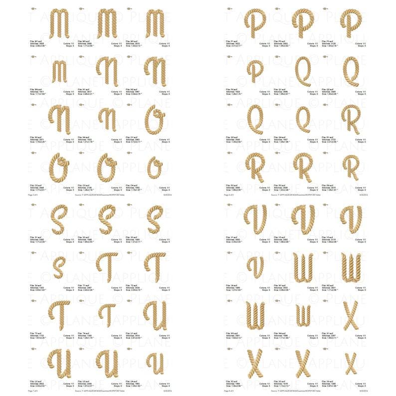 Rope Alphabet Embroidery A-Z | Uppercase Lowercase Letter Designs ...