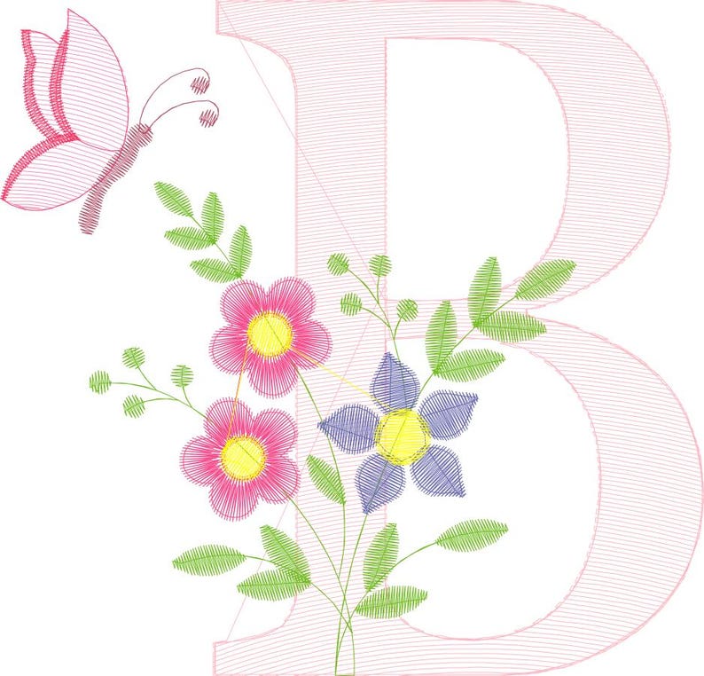 Butterfly Floral Alphabet Embroidery Design, Flower Monogram Letters A ...