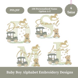 Baby Fonts Embroidery Alphabet,Teddy Bear & Vintage Car,Newborn Baby Font Embroidery,PES Format,Animal Baby Font Embroidery Design
