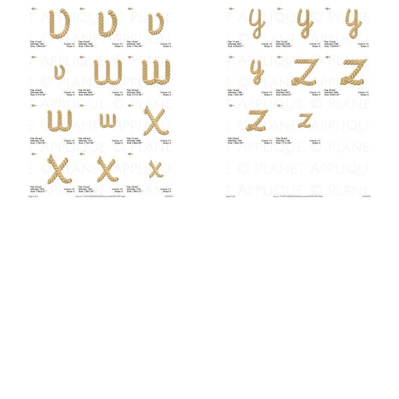 Lowercase Initial Design Rope Alphabet Embroidery A-Z | Uppercase Lowercase Letter Designs ...