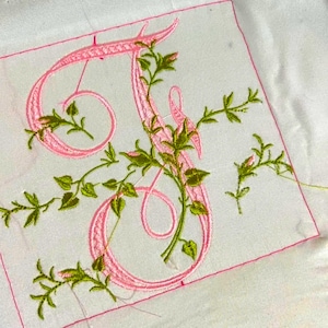 Floral Monogram Daisy Embroidery Design, Elegant Script Letter with Butterfly&Leaves,Pes Format Minimalist Nursery Wedding Instant Download.