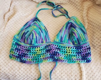 Multicolored Crochet Halter Bralette Top