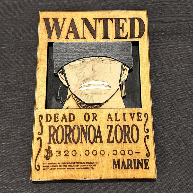 Gravura em madeira personalizada, inspirada no mangá / Shanks Luffy, Zoro, cartaz de procurado de One Piece, procurado imagem 2