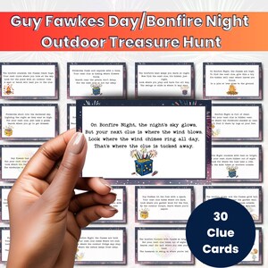 Utomhusskattjakt på Bonfire Night, skattjakt, Guy Fawkes Day, höstfestspel