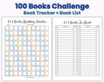 100 Books Reading Challenge, 100 Books to Read, Book Reading Tracker, Book Log Printable, Kids Reading Log, Book Lover Gift for Book Worm