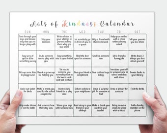 Act of Kindness Calendar for Kids, Christmas Kindness Advent Calendar Editable Template, Christmas Activities for Children