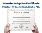 Pet Hamster Adoption Certificate, Custom Editable Certificate Template for Pet Adoption Party, Stuffed Animal Adoption Party, Pet Lover Gift