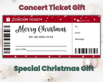 Personalized Christmas Concert Ticket Card, Christmas Surprise Event Ticket Template, Printable Ticket Gift for Her, Surprise Gift for Him