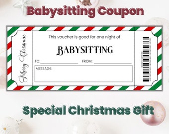 Babysitting Voucher Card for Christmas, Babysitting Coupon, Christmas Editable Gift Certificate Template, Surprise Christmas Gift for Mom