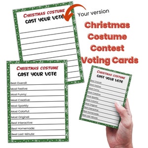 Kerst kostuum wedstrijd stembiljet sjabloon bewerkbare, lelijke trui stemkaart, stemkaarten voor kerstwedstrijd, Office Party Games