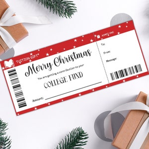 Certificado de regalo personalizado del fondo universitario de Navidad, regalos significativos para él, tarjeta de vale de regalo sorpresa, regalo de último minuto para estudiantes