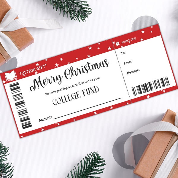 Personalized Christmas College Fund Gift Certificate, Meaningful Gifts for Him, Surprise Gift Voucher Card, Last Minute Gift for Students