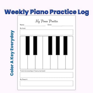 Weekly Piano Practice Chart, Music Practice Log, Music Practice Tracker, Weekly Daily Habit Tracker, Piano Student Gift