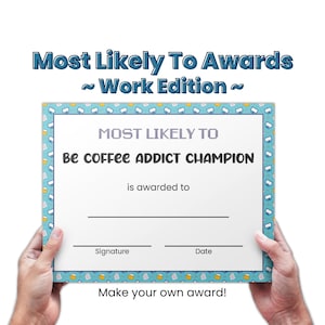 Most Likely To Award Certificates for Office Party Games, Superlative Award Template, Employee Awards, Team Building Games, Workplace Games