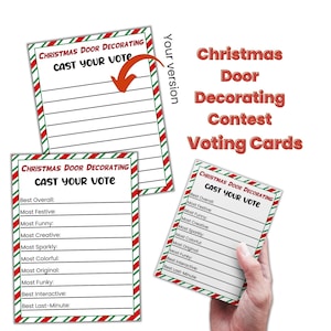 Modèle de bulletin de vote du concours de décoration de porte de Noël, cartes de vote pour décorations de porte de Noël pour le bureau, le travail, l'école, le décor de porte de salle de classe