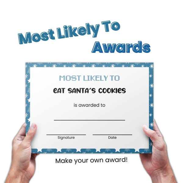 Most Likely To Awards, Fun Christmas Superlative Awards, Award Certificates Editable Template, Family Reunion Games, Christmas Party Game