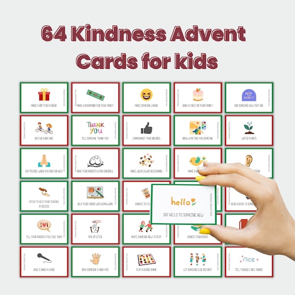 Christmas Kindness Advent Cards for Kids, Fun Christmas Activities for Toddler, Christmas Countdown, Advent Calendar, Editable Template