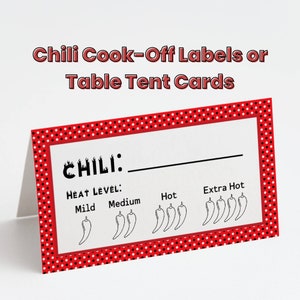Modèle de carte de lieu plié Chili Cook Off, étiquette Chili Cook Off, carte de tente Chili Cookoff
