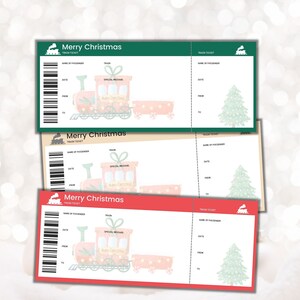 Personalisierte Weihnachtsüberraschung Zugticket druckbare Geschenkgutscheinvorlage, Zug-Bordkarte, Urlaubsreiseticket für einen Urlaub
