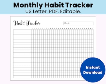 Rastreador de hábitos mensuales imprimible, Rastreador de hábitos diarios, Rastreador diario, Lista de hábitos mensuales, PDF rellenable, Rastreador de hábitos imprimible minimalista