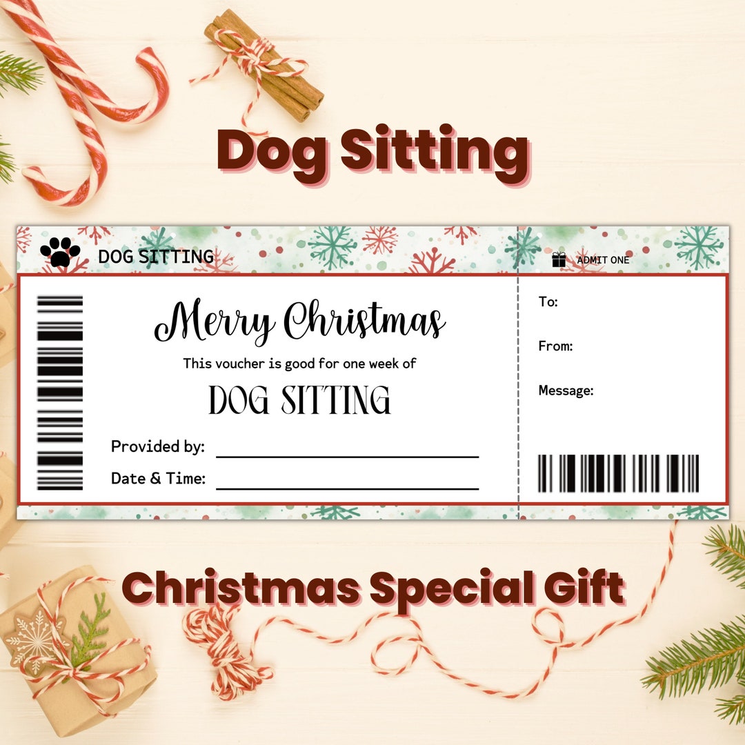 Custom Christmas Dog Sitting Voucher Template, Pet Sitting Gift ...