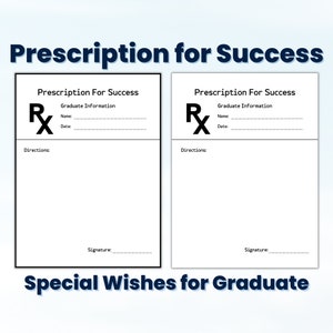 Receta para el éxito, Tarjeta de deseos y consejos de graduación, Recuerdo de graduación, Recuerdos de graduación, Tarjeta de buenos deseos, Graduación de farmacia