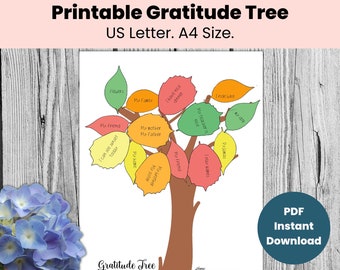 Plantilla imprimible del árbol de gratitud, artesanía de hojas de árbol de gratitud, árbol de agradecimiento para la oficina, actividades de agradecimiento para niños, acción de gracias divertida