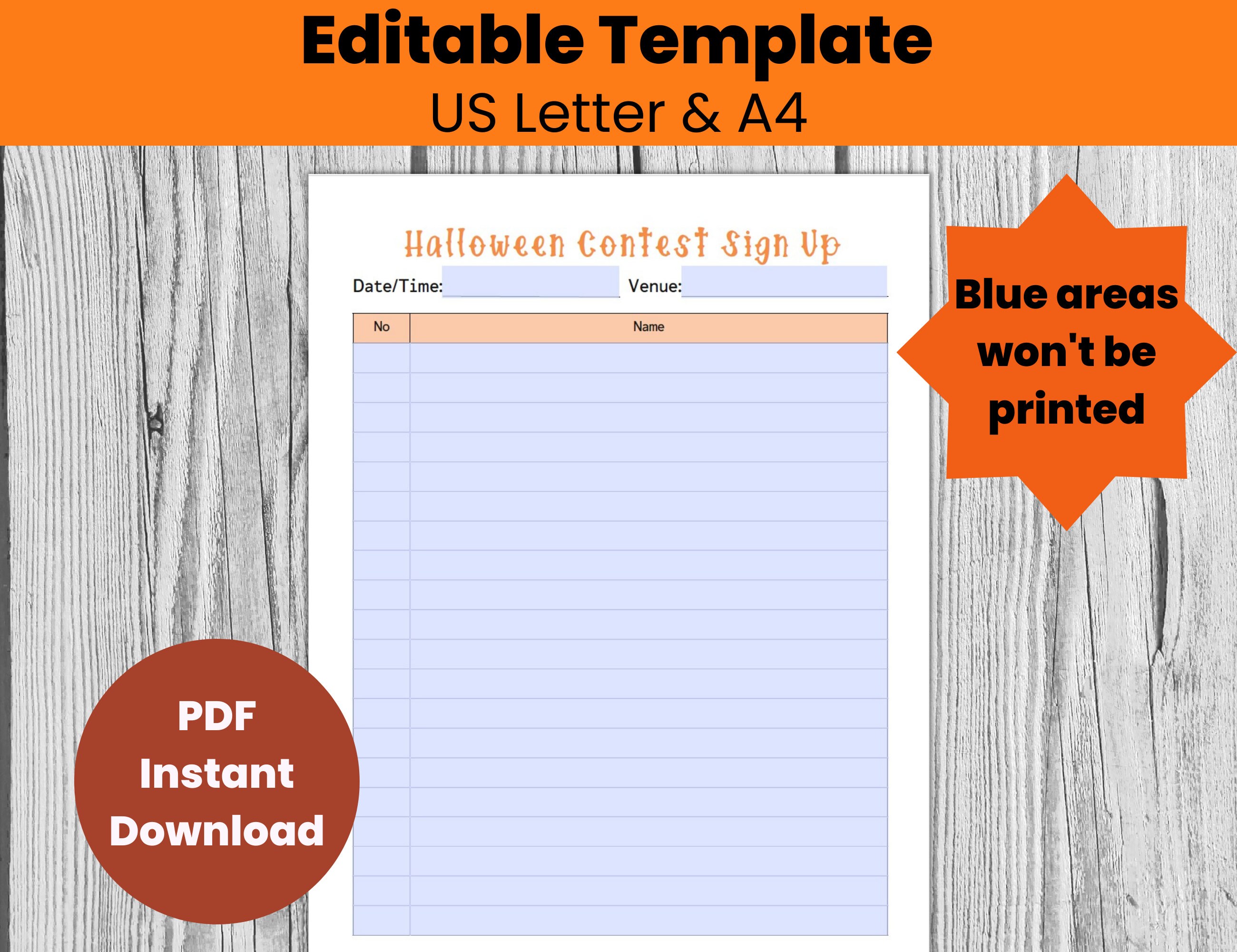 Halloween Contest Sign up Sheet Etsy