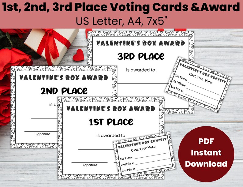 Black and White Valentines Box Contest Kit for Class and Valentines ...