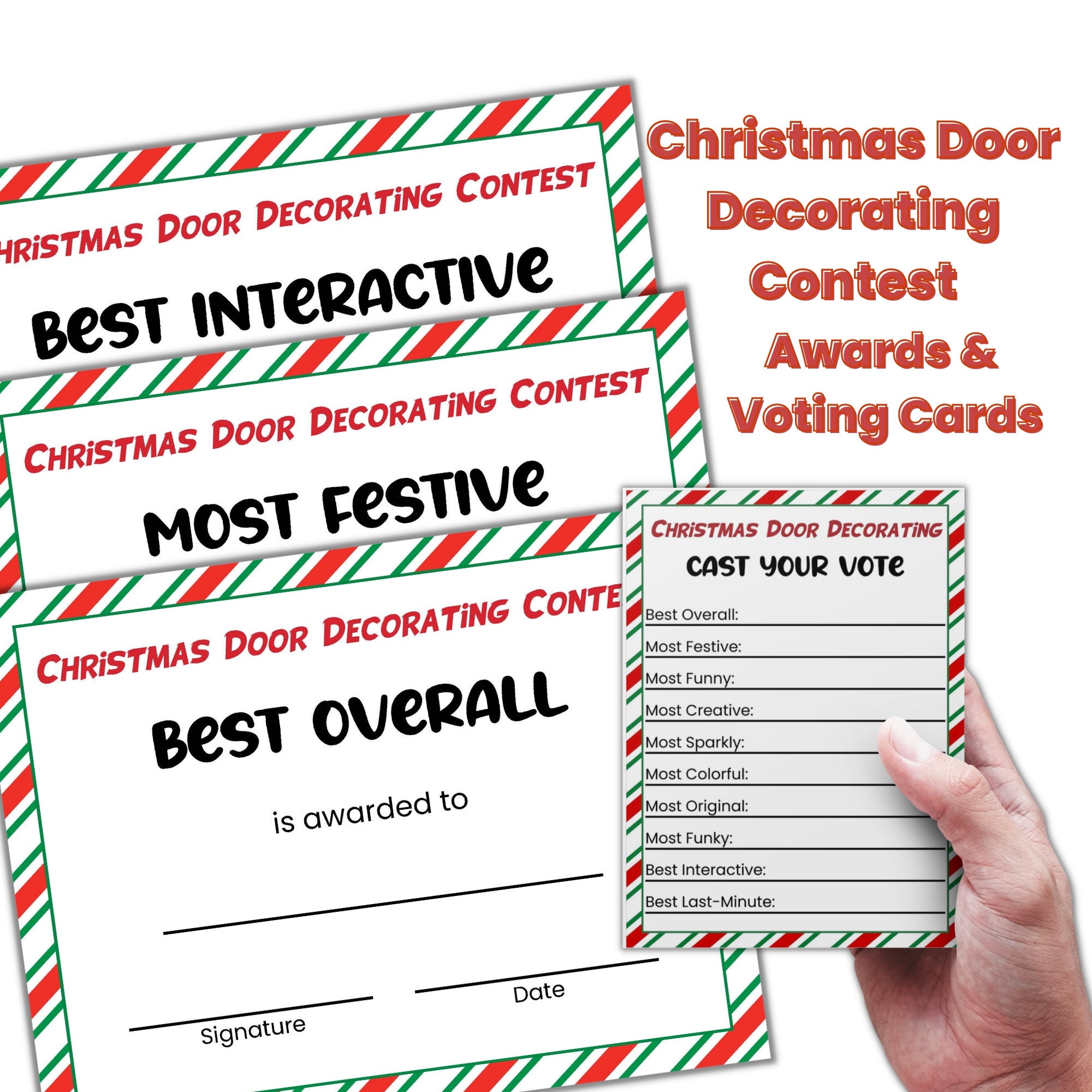 Christmas Door Decorating Contest Award Certificates and Voting Cards