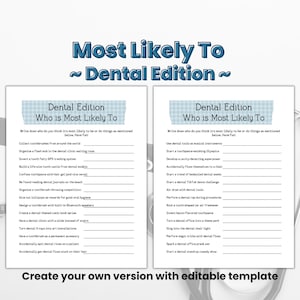 Most Likely To Game, Dental School Graduation Party, Dental Office Party Games, Team Building Games, Workplace Games, Work Games