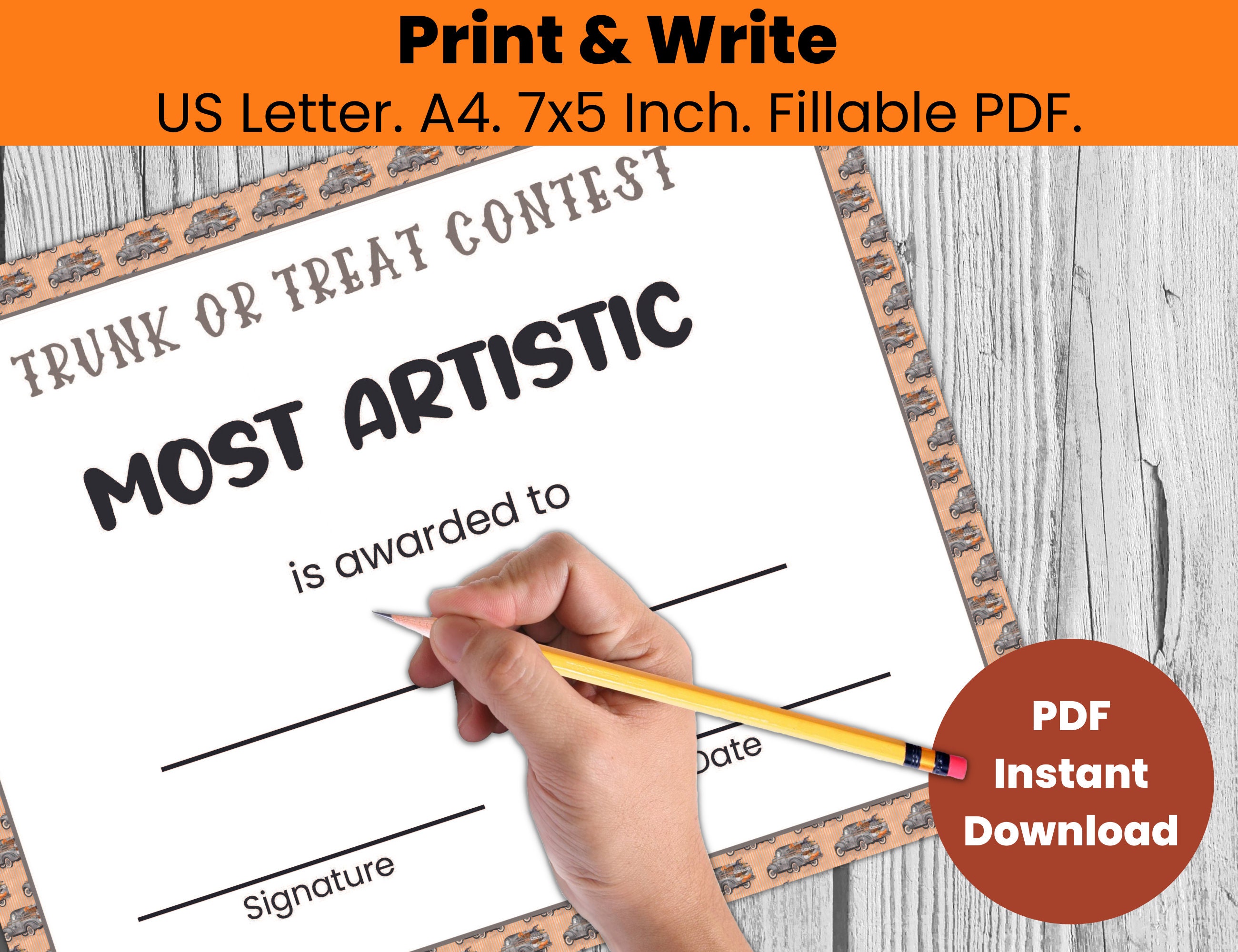 Halloween Trunk or Treat Contest Award Certificates, Fall Halloween ...