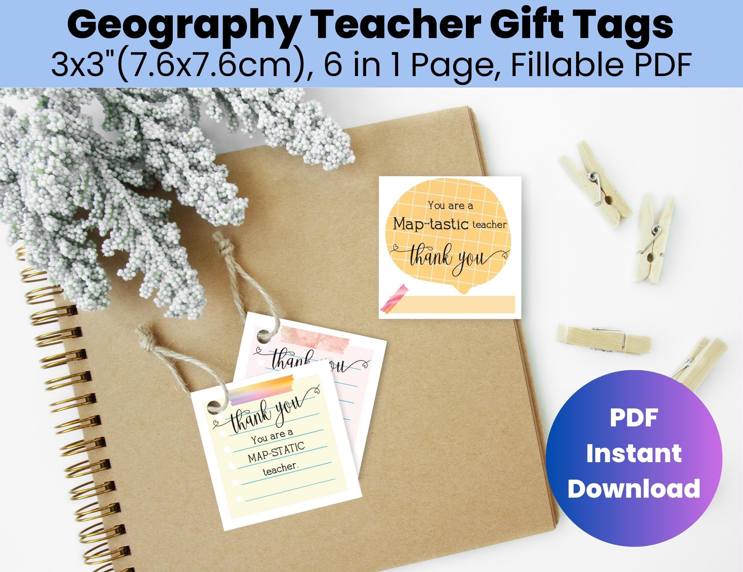 Geography Teacher Appreciation Gift Tags Printable Thank You Note 