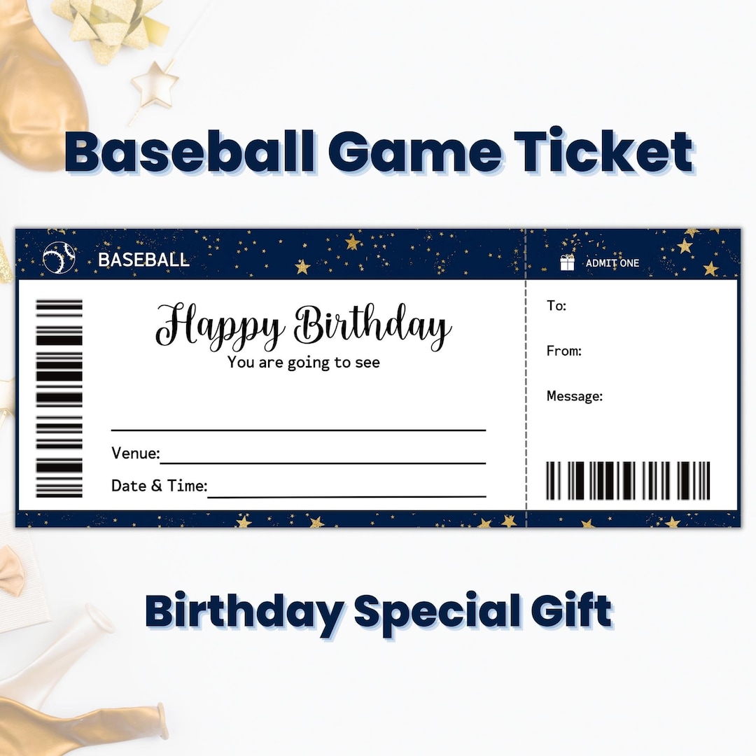 Baseball Ticket Gift Coupon Template Personalized Happy Etsy