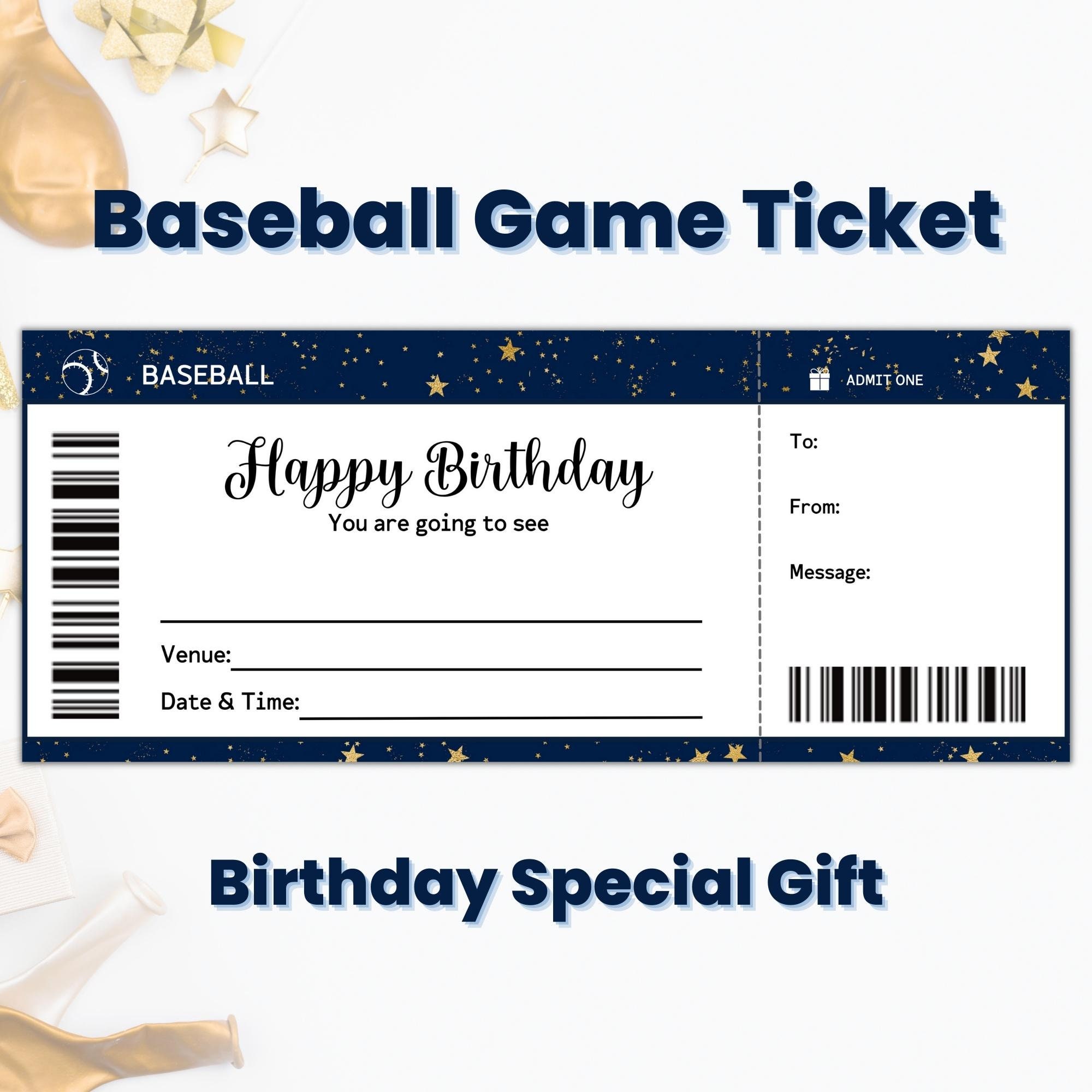 Baseball Ticket Birthday Gift - Surprise Ticket to a Baseball Game -  Printable template - Gift Voucher Coupon - EDITABLE TEXT DOWNLOAD