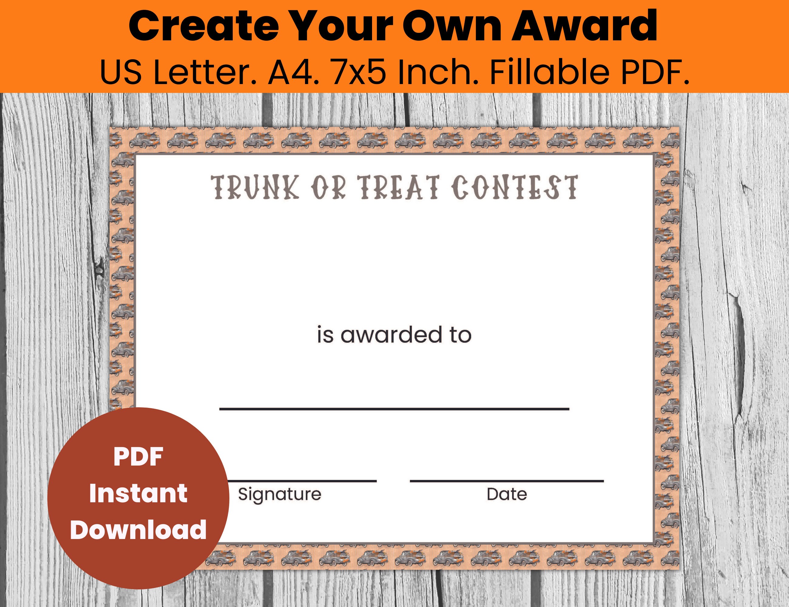 Halloween Trunk or Treat Contest Award Certificates, Fall Halloween ...