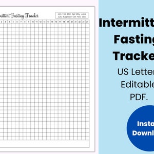 Intermittent Fasting Monthly Tracker, Fasting Tracker Printable Planner, Health and Wellness Planner for Weight Loss Plan, Editable Time