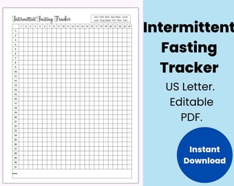 Seguimiento mensual de ayuno intermitente, Planificador imprimible de seguimiento de ayuno, Planificador de salud y bienestar para plan de pérdida de peso, Tiempo editable