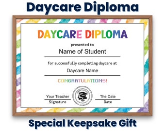 Daycare Diploma Certificate Template, Custom Printable Diploma for Kids, Daycare Graduation Diploma, Last Day of Daycare
