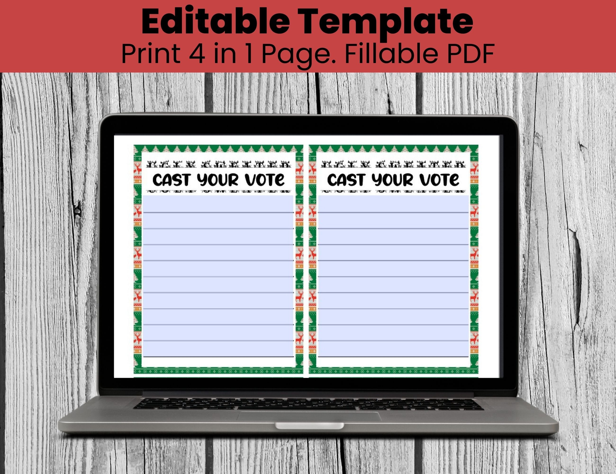 Ugly Sweater Voting Cards, Ugly Sweater Ballot, Cast Your Vote for Ugly ...