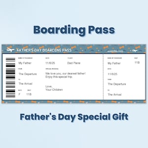 Modèle de coupon-cadeau de billet de carte d'embarquement pour la fête des pères, faux bon de billet d'avion, cadeau papa significatif des enfants, billet de voyage surprise