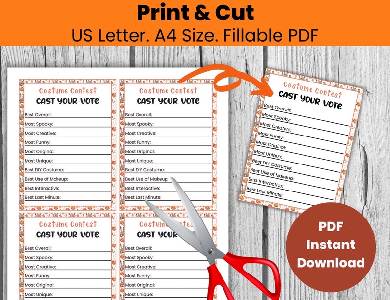 Halloween Costume Contest Ballot Template, Voting Cards, Fall Halloween ...
