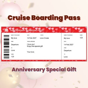 Anniversary Cruise Boarding Ticket Template Gift Certificate, Personalized Cruise Boarding Pass, Good Anniversary Gifts For Wife 1 Year