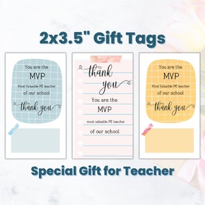 PE Teacher Appreciation Gift Tags Printable, Physical Education Teacher Gift From Class, Thank You Note Template For Teacher