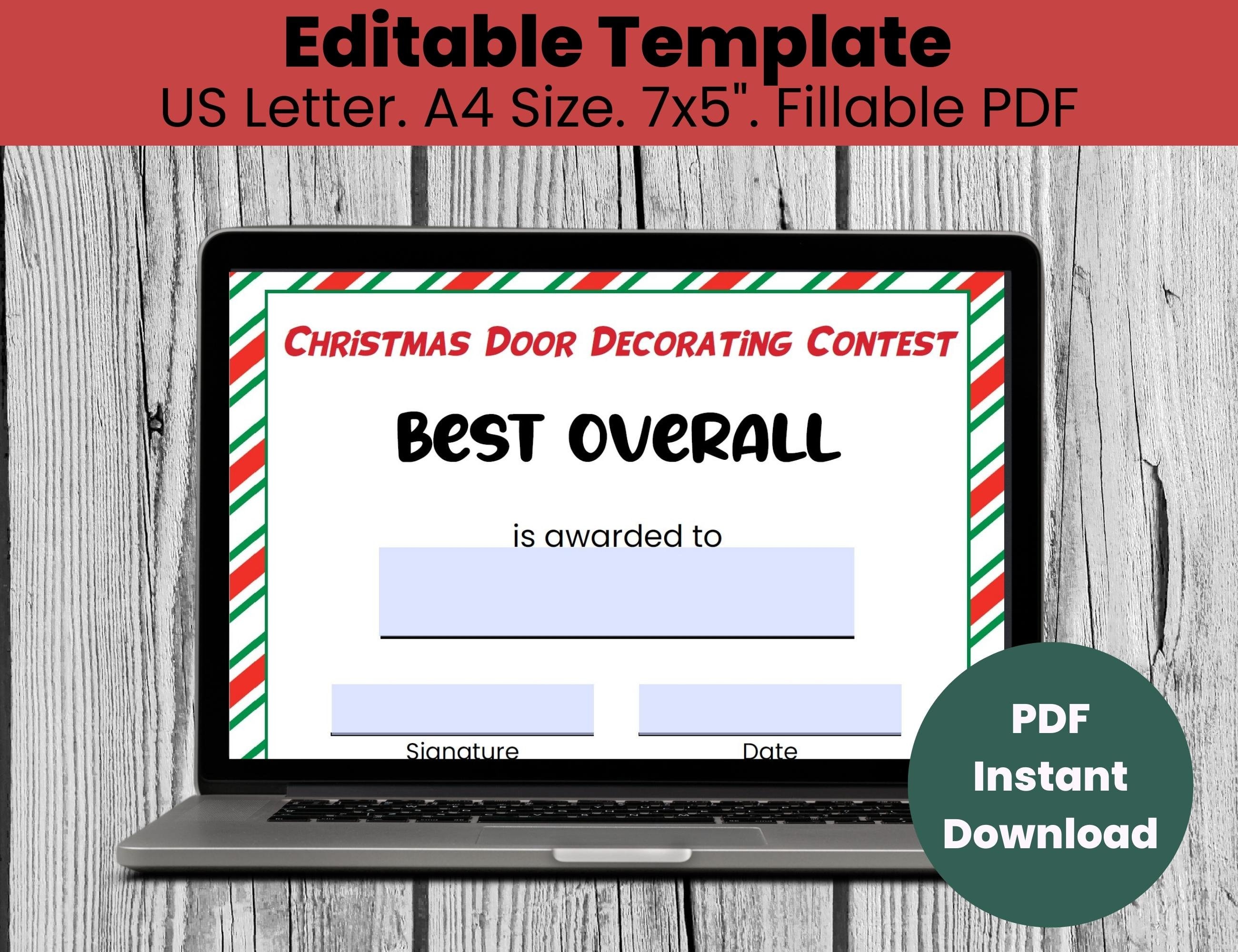 Christmas Door Decorating Contest Award Certificates Template Editable