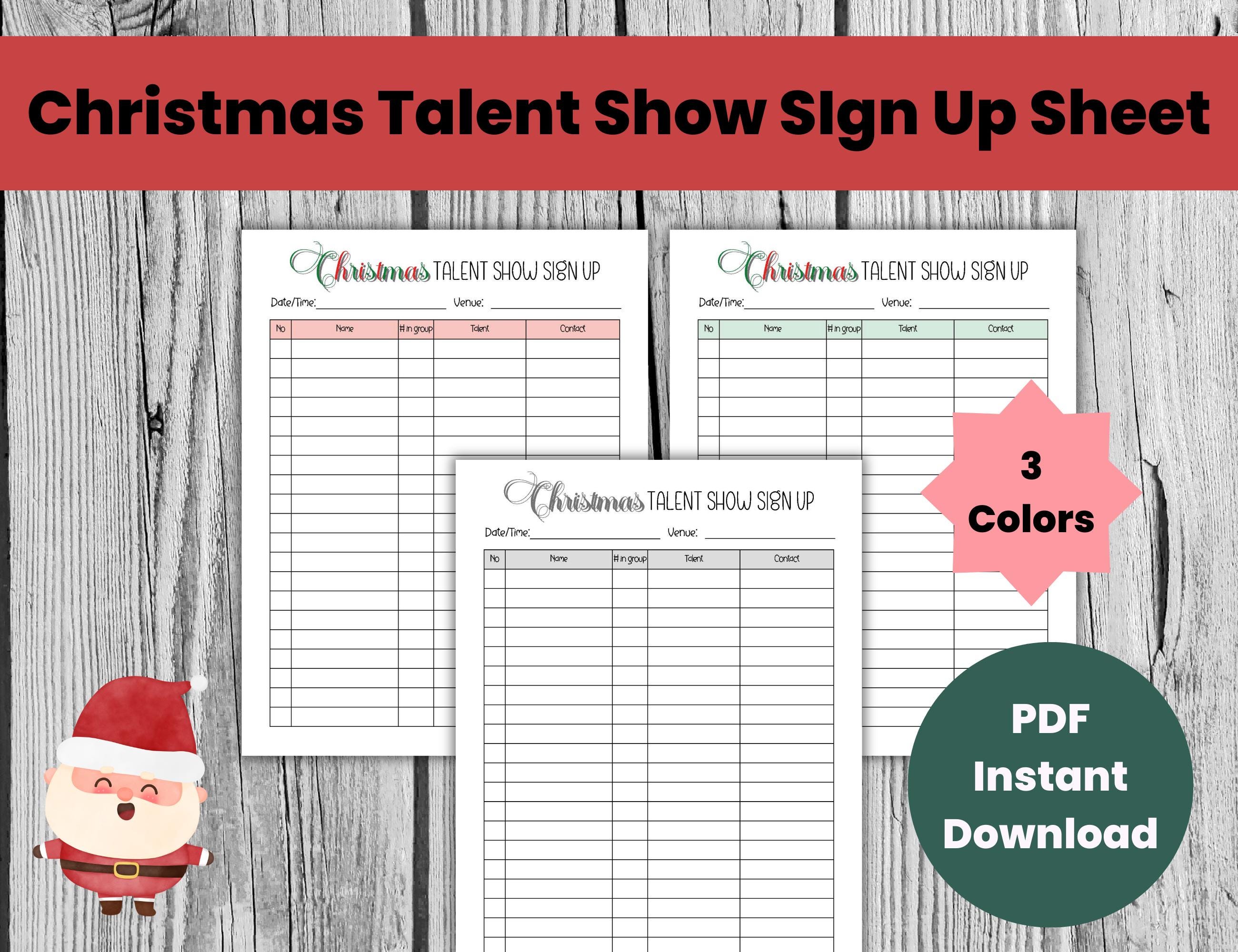 Christmas Talent Show Sign up Sheet Template Editable, School Talent ...