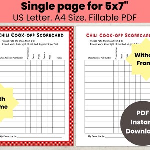Chili Cook off Score Card, Chili Cook-off Score Sheet, Chili Cookoff ...
