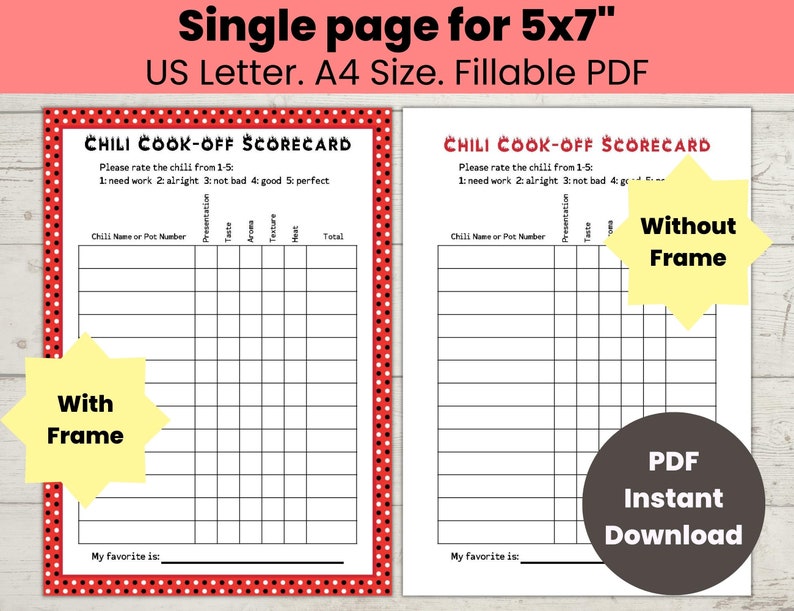 Chili Cook off Score Card Chili - Il 794xN.5295993365 O4il 