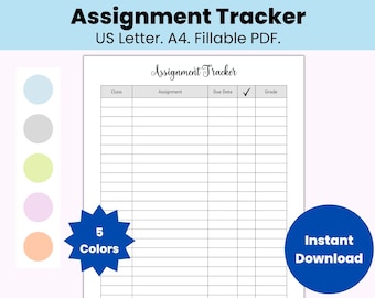 Assignment Tracker, Homework Tracker, Grade Tracker, Student Study Planner Printable, College Planner Printable, Homework Planner